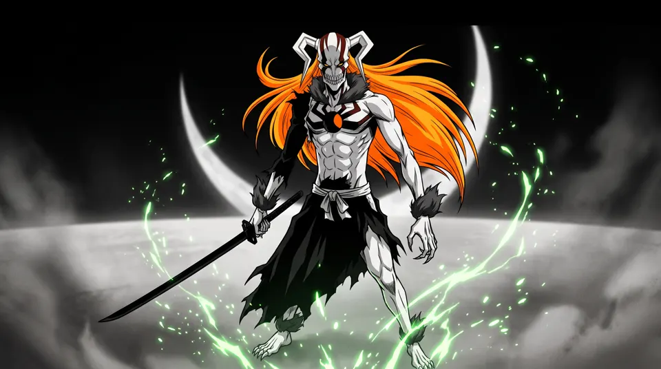 Ichigo Kurosaki in his horned, white Full Hollowfication form