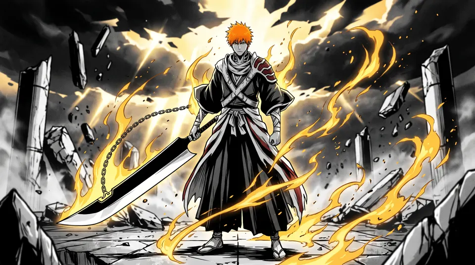 Ichigo Kurosaki in his True Bankai, True Tensa Zangetsu